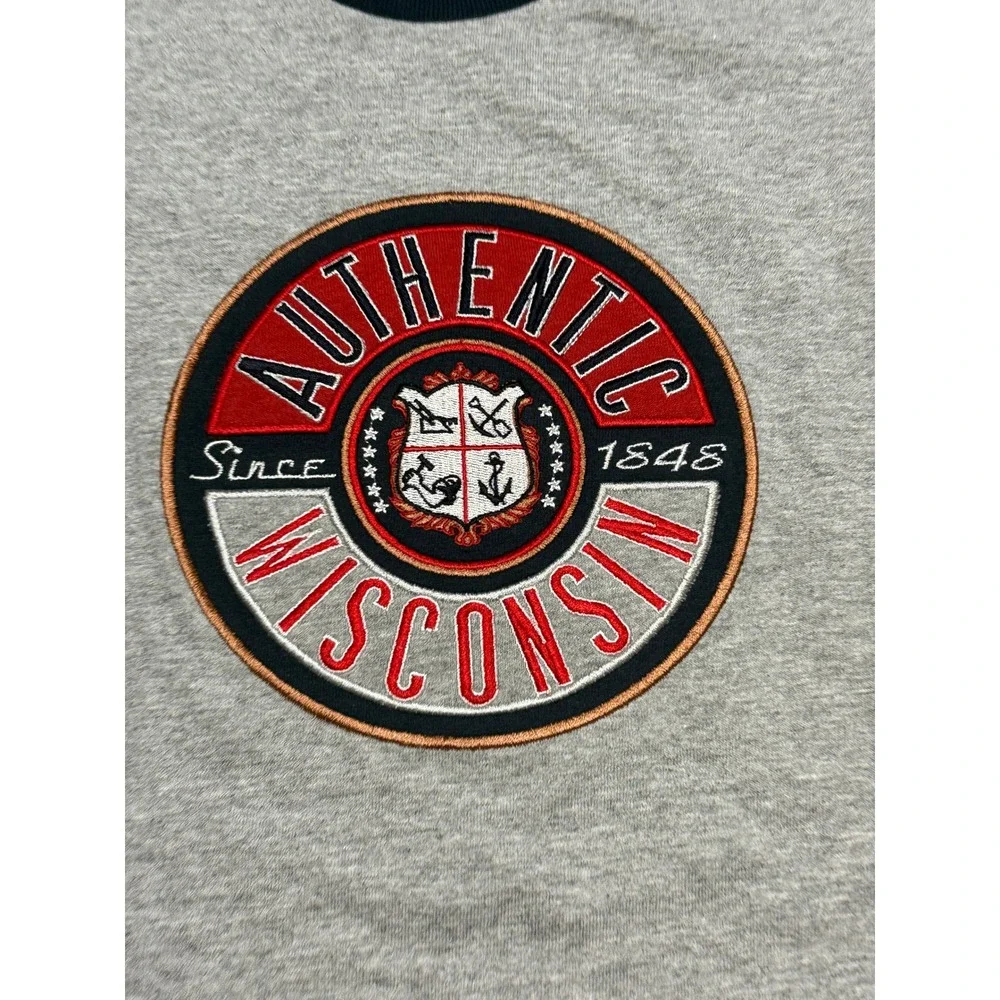 State Of Mine Shirts Mens Size XXL Ash Gray Shorts Sleeve Wisconsin Ringer Patch
